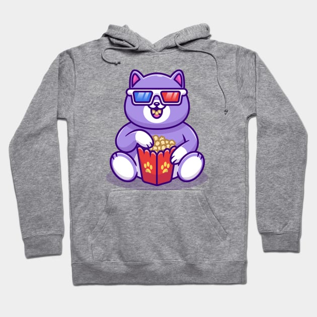 Cute Fat Cat Watching Movie With Popcorn Cartoon Hoodie by Catalyst Labs